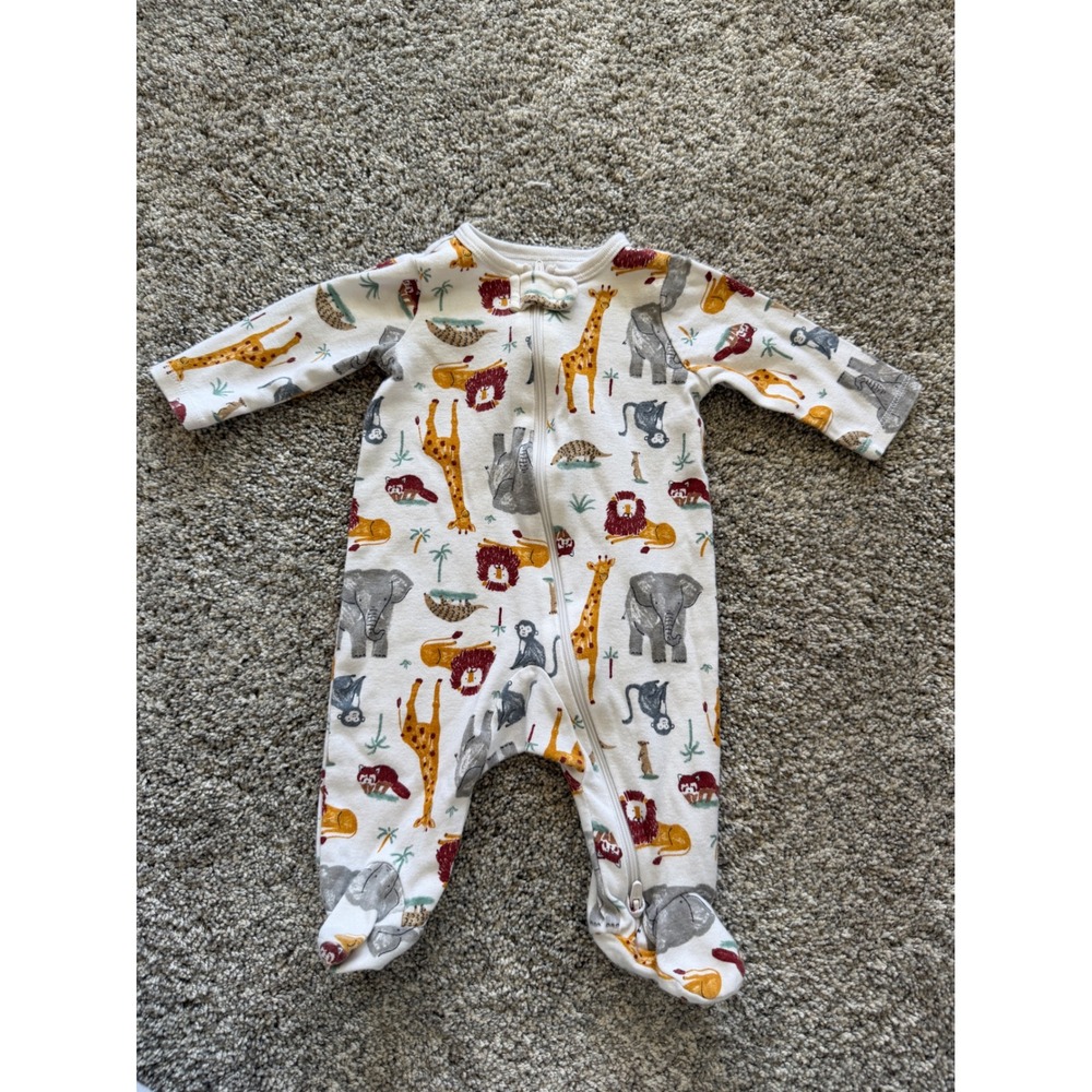 Just One You Carter's Baby 3M Safari Animal Print Footed Sleeper Pajamas White